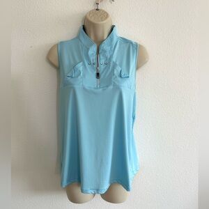 Jamie Sadock Top Womens L Light Blue Sleeveless Mock Neck Golf Artsy Active